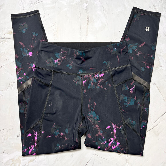 Sweaty Betty SIZE XS Zero Gravity High Waist 7/8 Gym Run Leggings Black Daisy - Picture 7 of 12